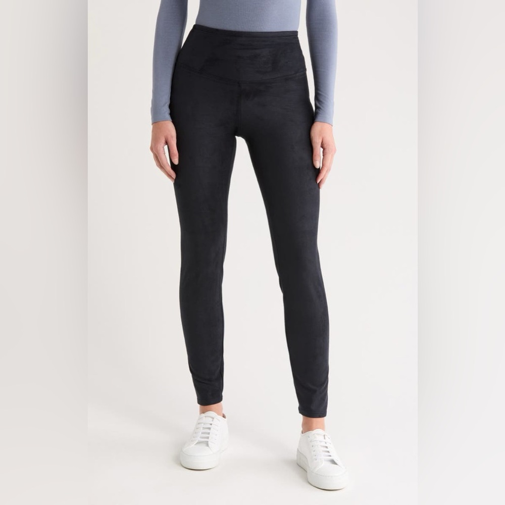 Yummie Faux Suede Signature Waistband Black Leggings M NWT YT2-001